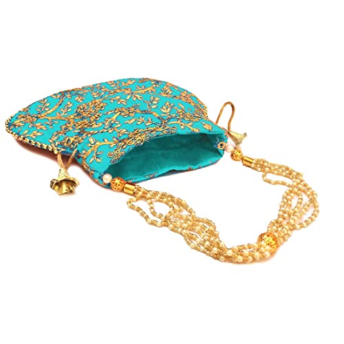 TI AMO Rajasthani Style Royal Clutch Silk Batwa Bag Wristlets Ethnic Potli for Women's Zari Work Potli Bridal Potli - Image 4