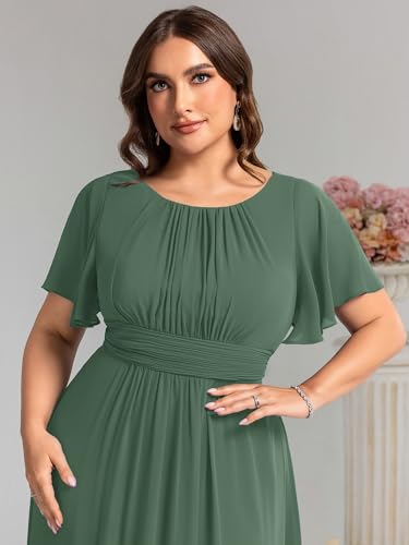 Image of Ever-Pretty Plus Elegant Formal Dresses for Curvy Women Round Neck Short Sleeves Chiffon Bridesmaid Mother of The Bride Dress