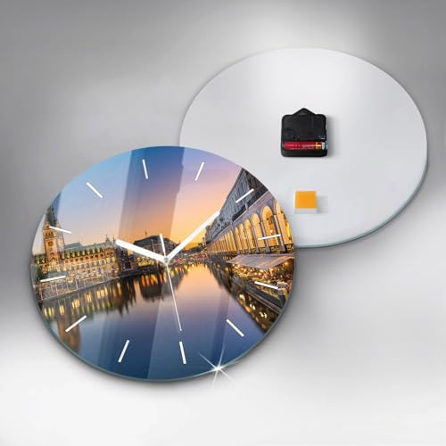 Horloge en Verre de Qualité Supérieure Wallfluent Édifice Hambourg 30cm