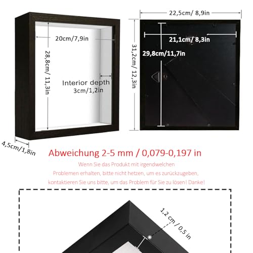 Bilderrahmen zum Befüllen, Tiefer Bilderrahmen zum Befüllen 21 x 30 cm, mit Transparente Acrylplatte, 3D Objektrahmen Tiefer 3cm, für Hochzeitsgeschenk, Schwarz
