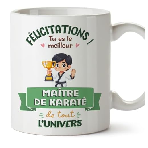 MUGFFINS Tazas para MAESTRO DE KARATE hombre - En Francés - Meilleur Univers Trophée - 11 oz / 330 ml - Regalo original y divertido