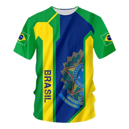 YuanDiann 2024 America Fútbol Copa Camiseta Brasil Aficionados Animar a Deporte Playeras Hombre Mujer Niños Bandera Nacional Impresión Cuello Redondo Manga Corta Secado Rápido Remera T Shirt 8# 140