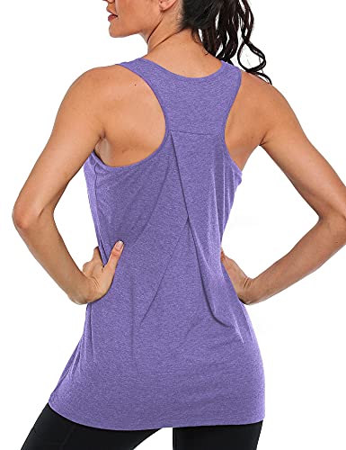 SeSe Code Racerback Tank Tops for Women, Built in Bra Tunic Top Female Cozy Airy Moisture Wicking Shirts for Sport Workout Exercise Dance Purple Medium