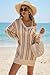 Arach&Cloz Womens 2026 Summer Swim Suit Cover Up Linen Blend Bathing Suits Swimwear Crochet Dress Long Sleeve V Neck Color Block Vacation Beach Outfits Apricot Stripe M