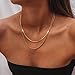 RUOXITIA Women's 18K Gold-Plated Double Layer Necklace, Flat Snake Chain Stainless Steel Fashion Jewelry, Gift for Her, Wife, Girlfriend
