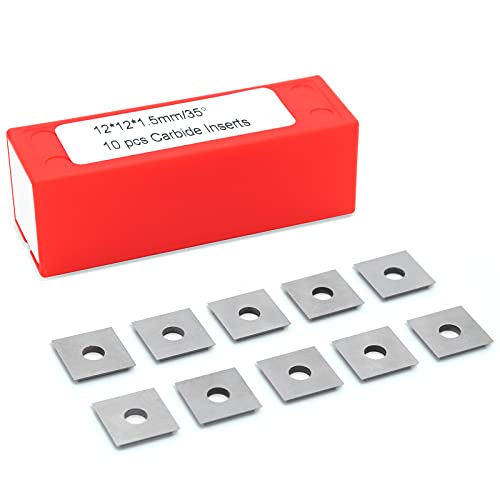 BINSTAK 12mm Square Corners Carbide Inserts 4 Edges (12mm lengthX12mm widthX1.5mm thick-35 Degree Cutting Angle), Pack of 10, Straight-Hole