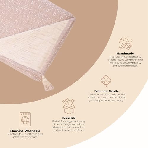 Image of Crane Baby Bohemian Dream Blanket, Soft Cotton Nursery and Stroller Blanket, 100% Cotton, 36 inch x 36 inch