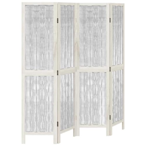 Biombo Interior, Partición de Separación Separador de Habitación Pantalla de Privacidad Partición de Separación 4 Paneles Blanco Madera de Paulownia Sólida