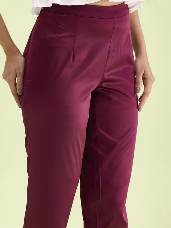 Image of GO COLORS Women Mid Rise Polyester Shiny Pant
