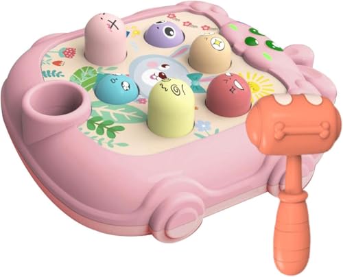 Image of BeFunky Whack Game Mole - Interactive Fidget Toy and Game for Toddler | Cartoon Bunny Design Hammering and Pounding Toys with Hammer (Pink Bunny)