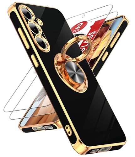 Coque Samsung S24 FE LeYi noire avec 2 verres trempés et anneau