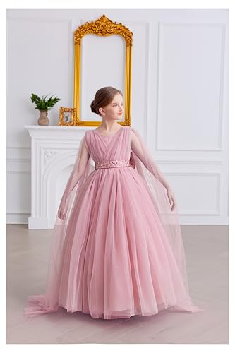 Flower Girls Chiffon Flowing Shoulder Tulle Dress Wedding Fancy Pageant Homecoming Party Long Dresses2