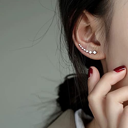 Reffeer Solid 925 Sterling Silver 7 Crystals Cuff Earrings Climber for Women Crawler Earrings Wraps2