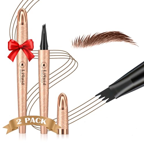 Eyebrow Pen - 2026 New Upgraded 4D Liquid Eye Brow Microblading Pencil With Micro 4 Point Lift & Brow Pen Snatch, Long-Lasting Waterproof, Gifts for Women (2 PCS Dark Brown)
