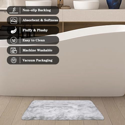 ConCus-T Fluffy Grey Bath Mat Area Rug for Girls Boys Bedroom Shag Faux Fur Fluffy Gray Rug Cute Furry Mat for Tub Living Room Light Grey - Image 2