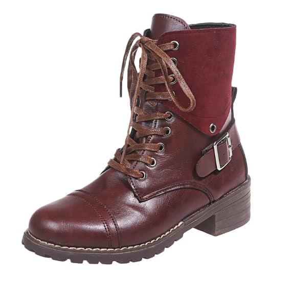 Womens Combat Ankle Booties - Lace Up Buckle Fashion Boots for Daily Wear Work Outdoor - Stylish Comfortable