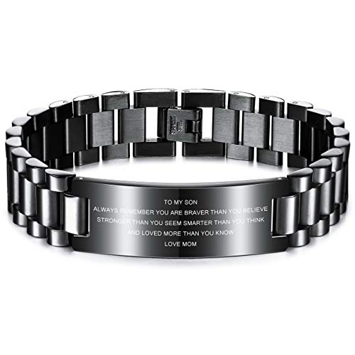 MeMeDIY TO MY SON Love from MOM AND DAD Courage Inspirational Bracelets Personalized Graduation Gifts for Son Stainless Steel Adjustable Wristband Birthday Gift