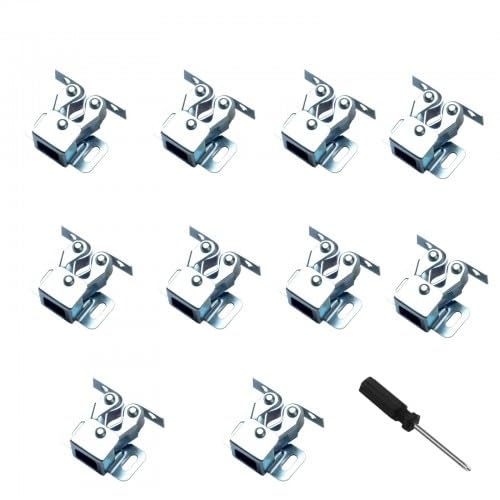 10 Pack Double Roller Cabinet Door Catches, Silver Furniture Snap Catches with Screws, Cupboard Door Latch for Wardrobes, Drawers, Includes 4mm Phillips Screwdriver
