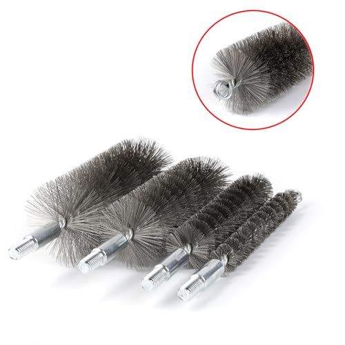 Image of 50 Inch Pipe Cleaning Brush Set with Stainless Steel Bristles | Wire Brush With 4 Flexible Rods, Stainless Steel Pipe Brush 4pcs For Auto Parts, Bottles, Tubes. (3 /5, 1, 1 3 /5, 2 Inch )