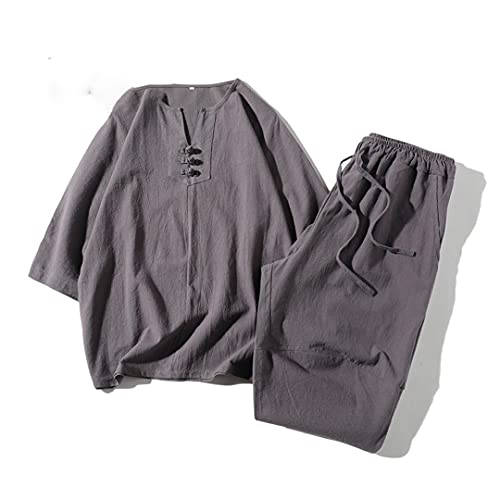 Japanese Style Kimono Short-Sleeved T-Shirt Pants Two Piece Men Tops Trousers Suits2
