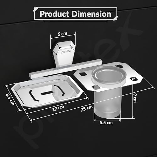 Image of Plantex 2in1 Soap Dish with Tumbler Holder for Bathroom /304 Grade Stainless Steel Soap Holder with Toothbrush Holder /Bathroom Accessories - Pack of 1 (PM-2409, Chrome)