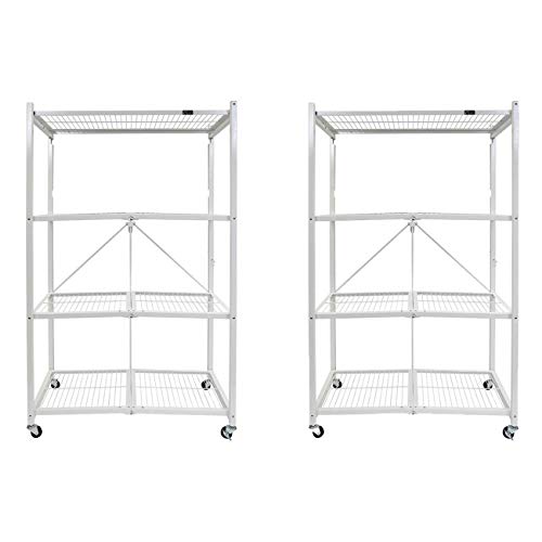 Image of Origami 2-Pack R5 Storage Rack, 4-Tier Heavy-Duty Foldable Steel Shelf with Wheels, White