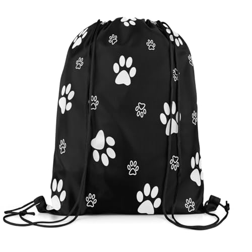 Feelyou Black Dog Paw Drawstring Backpack 13"x15.7" Cute Dog Gym String Bag Decor Lovely Poppy Pet Kawaii Animal Drawstring Bags Waterproof Cinch Bag3