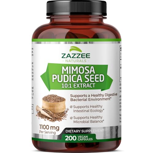 Zazzee Mimosa Pudica Seed 10:1 Extract, 200 Vegan Capsules, 1100 mg, 3+ Month Supply, Potent 10:1 Extract, Non-GMO and All-Natural