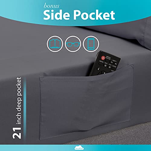 Image of DREAMCARE California King Sheet Sets - 6 pcs Breathable Cooling Sheets | up to 21 inch Extra Deep California King Sheets with Side Pockets - Extra Soft 100% Double Brushed Hotel Luxury Bedding - Gray