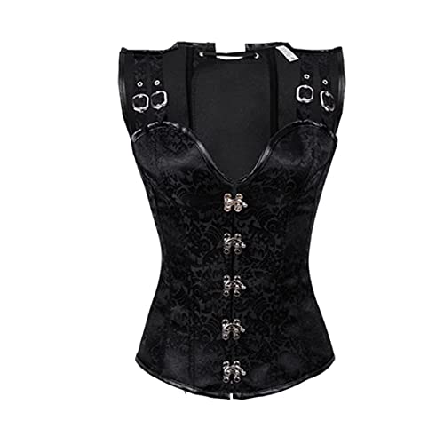 Woman Gothic Corset Tops, Vintage Floral Body Shaper Vest Costume Steel Boned Lace Up Back Corset Tops for Parties, Black, X-Large