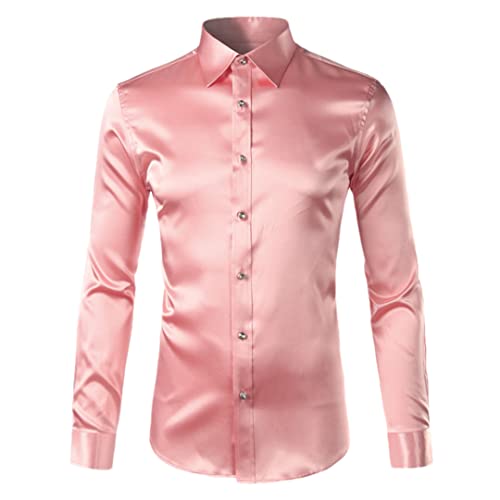 Chemise en soie rose Niiyyjj en satin de luxe pour homme élégant