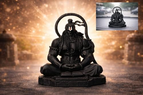 Image of Yadava Lord Hanuman Sitting Idol | Big Black Bajrangbali Murti for Home Temple, Office & Car Dashboard | Spiritual Statue for Strength, Devotion & Positive Energy (Big-Black)