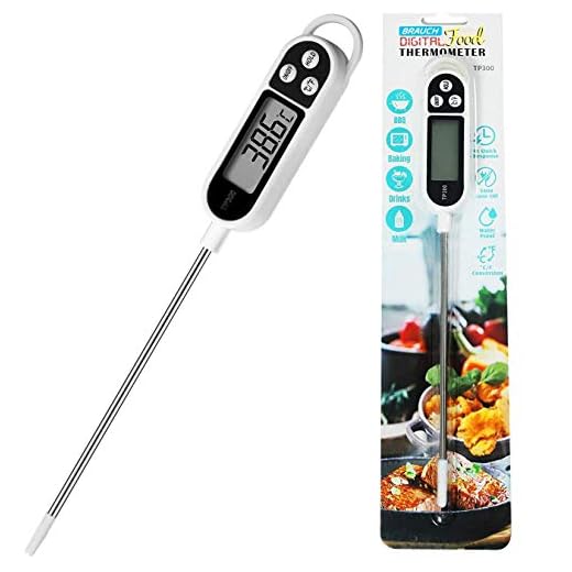 Brauch Digital termometer för kök, matlagning, mat, grill/kött, mjölk, kaffe, vatten, sylt, socker, grill, te – med lång sond, omedelbar läsning, för inomhus och utomhus
