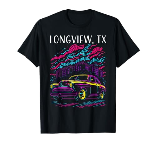 Longview Texas, Classic 40s o 50s stile auto illustrazione con uno stile industriale, retrò, vintage, artistico. Design fantastico per gli appassionati di automobili e per chiunque ami Longview, auto d'epoca, hotrod, auto d'epoca e design di auto in stile vintage.