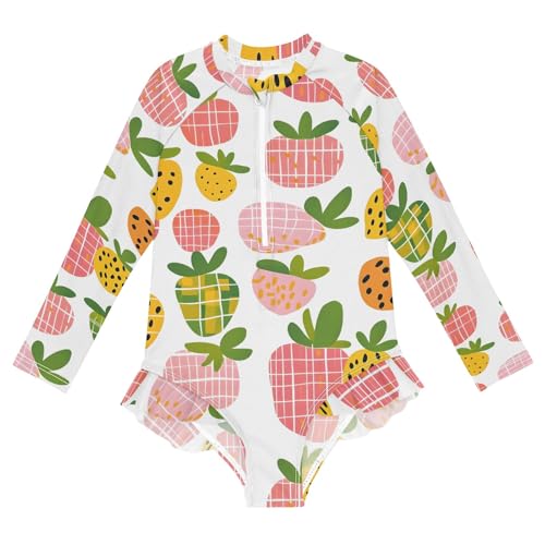 CHIFIGNO Colorful Strawberry Rash Guard Girls Swimsuits One Piece Long Sleeve Hawaii Swimwear 3T