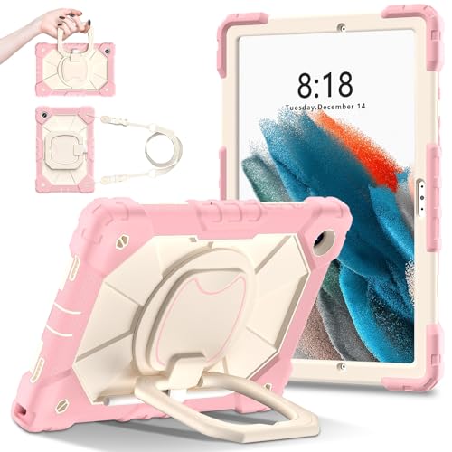 Coque Samsung Tab A8 pour enfant et voyage avec bandoulière et support rotatif