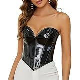 TRIWORKS Strapless Corset Top Women Patent PU Leather Corset Top Lace-up Bodyshaper Steampunk Zipper Bustier Vest Black L