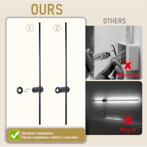 Image of Battery Operated Wall Sconces Set of 2, Rechargeable Wireless LED Wall Lights with Remote Control, Dimmable & 360 Rotatable, Modern Indoor Wall Lamp for Bedroom, Living Room, Hallway(40In)