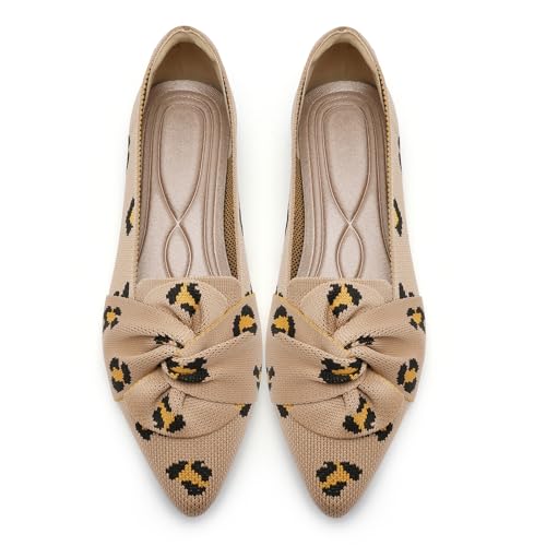 Image of HIULYCENCE Flats for Womens Pointed Toe Ballet Flats with Bow Comfortable Knit Dressy Flats