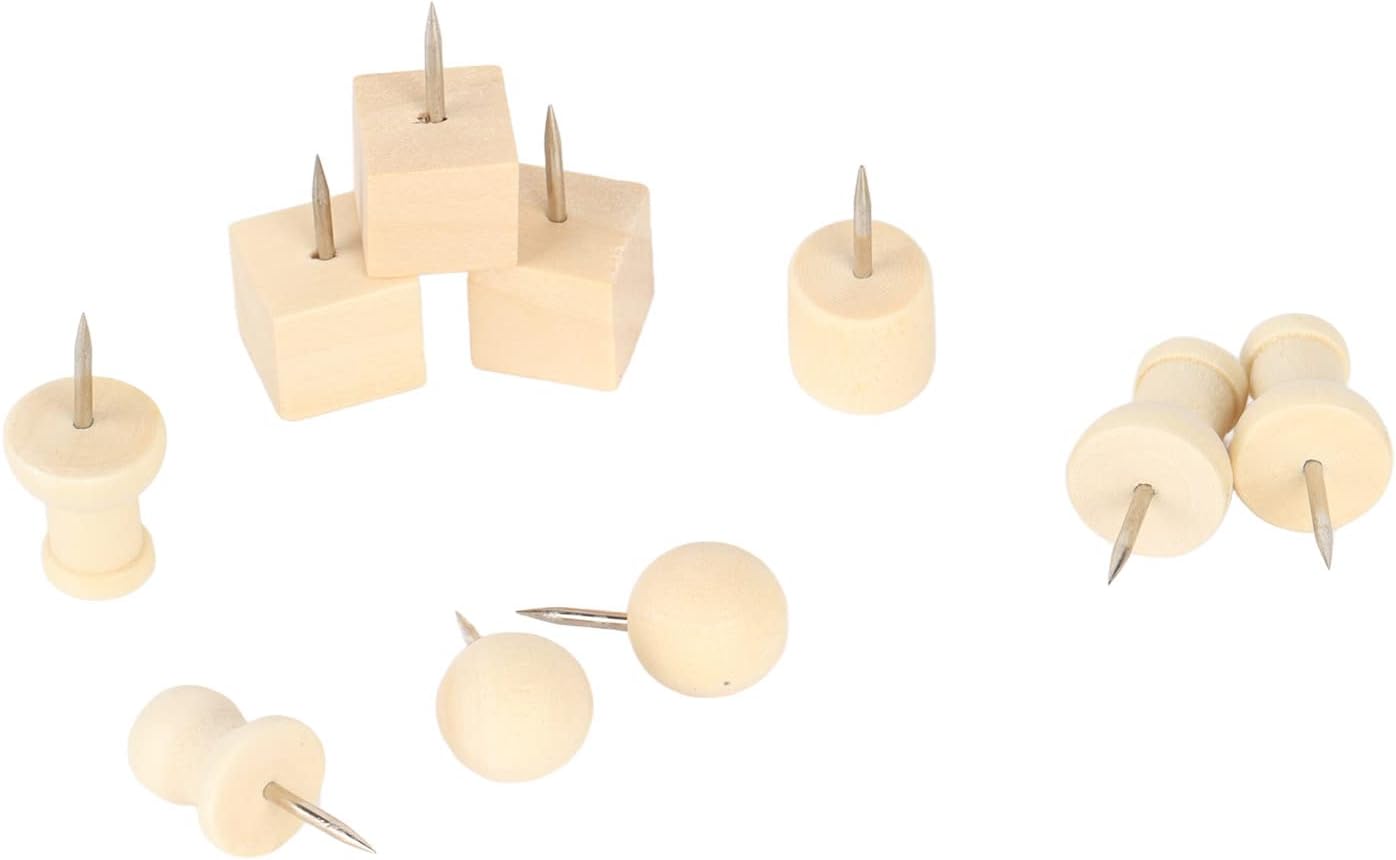 Generic Natural Wood Thumbtack Easy Removal Wide Application 30Pcs Cork Board Pins Home Office Decor