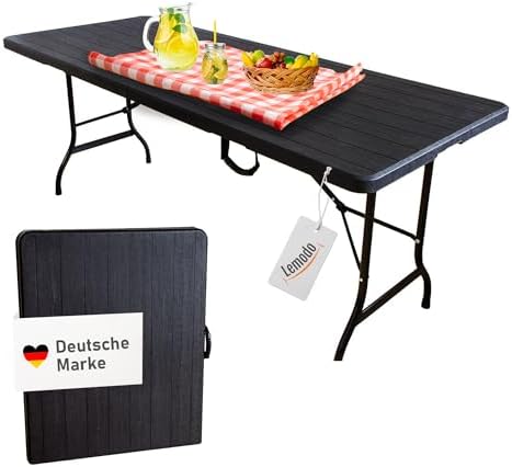 NewHabitat Klapptisch 180x75 Cm - Wetterfester BuffetTisch Aus Polyrattan Für Garten & Camping