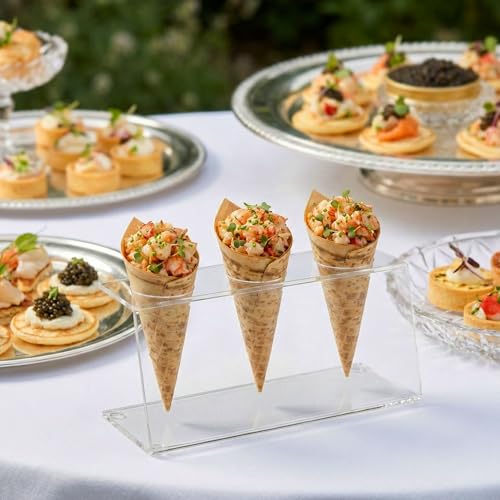 Restaurantware-Clear Tek 7.1 x 2.8 x 3.2 Ice Cream Cone Holder, 1 Premium Popcorn Cone Holder - Compatible Cones are Sold Separately, 3 Holes, Clear Acrylic Stand, Display Candy Or French Fries by Restaurantware - Image 3