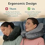 FLOWZOOM Air Inflatable Neck Pillow for Traveling on Plane - H-Shape Hooded Travel Pillow with 5 Snooze Modes, Fast Inflation, Pressure Control, Cozy Clip-On Hood & Plushy Cover - Size L, Silver Gray - Image 4