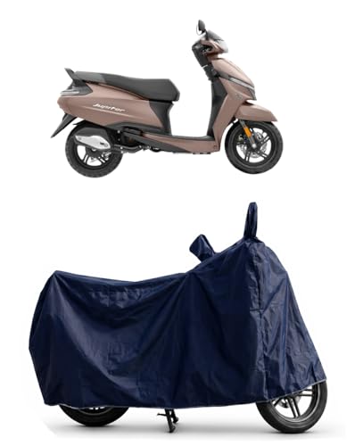 Image of Shield Heavy Duty Scooty Cover for Tvs Jupiter 110 | All-Season, Tear-Proof Fabric | with Side Mirror Pocket & Buckle Belt | Tvs Jupiter 110 Scooty Cover (Blue)