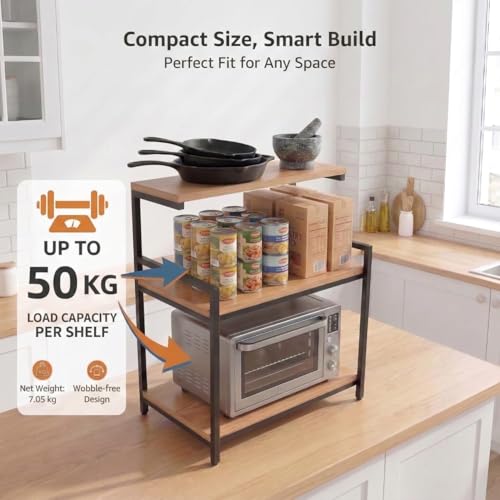 Image of TEKAVO Engineered Wood Multi-Purpose Rack for Microwave | OTG | Oven | Kitchen Organizer | Mile Oak | 60L x 40W x 70H CM