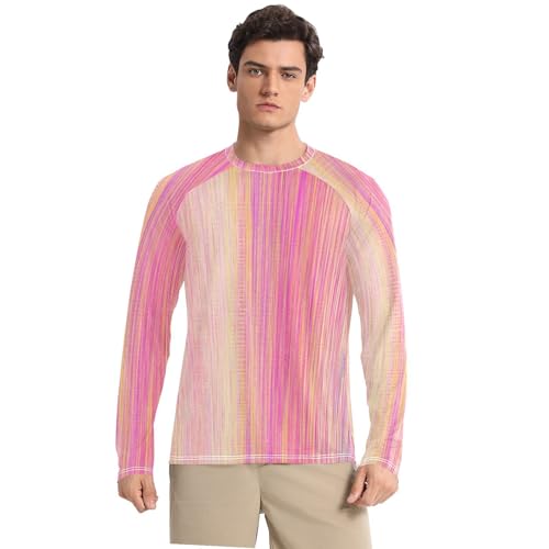 Colored Stripes Men's UPF 50+ Classic Crew Neck Long Sleeve Sun Protection Long Sleeve Hiking