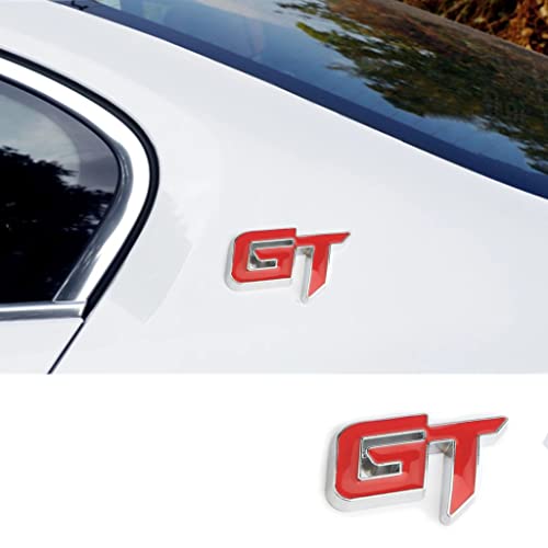 Image of 2 PC GT Emblem Premium 3D Car GT Badge Racing Car Sticker Decorative Decal Replacement Parts Car Hood Door Side Fender Trunk Self-Adhesive Logo Nameplate (Red Silver)