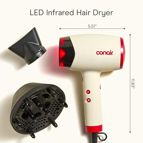 Infiniti PRO CONAIR LED Infrared Hair Dryer with Dual Ion Ceramic Technology, Anti-Frizz Ionic Blow Dryer, 3 Heat 3 Speed Settings, Professional Diffuser, White by INFINITIPRO BY CONAIR - Image 9