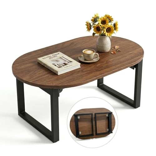 Walnut Folding Low Coffee Table for Small Spaces, Living Room,35inch