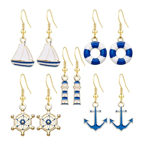QUPENGXU Nautical Marine Anchor Dangle Earrings for Women Statement Cubic Zirconia Drop Earrings Beach Gifts for Women